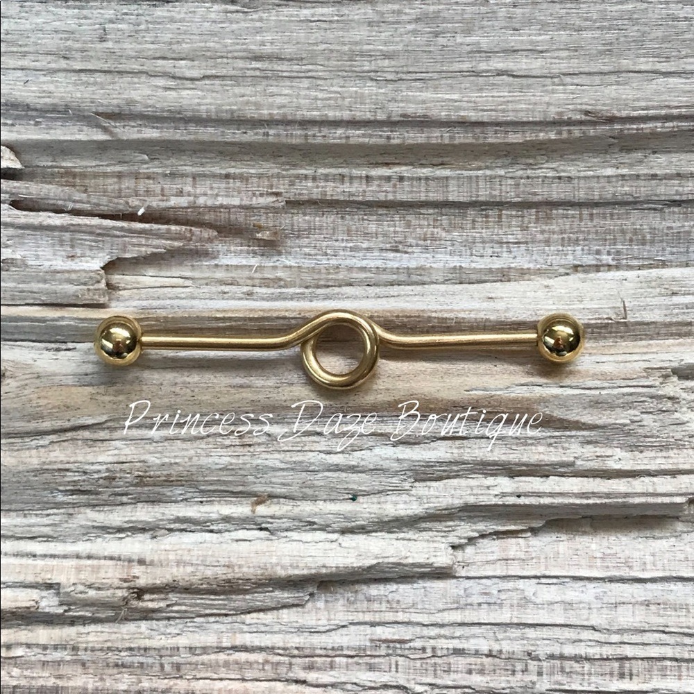 Gold‎ Circle Loop Industrial Barbell Earring
